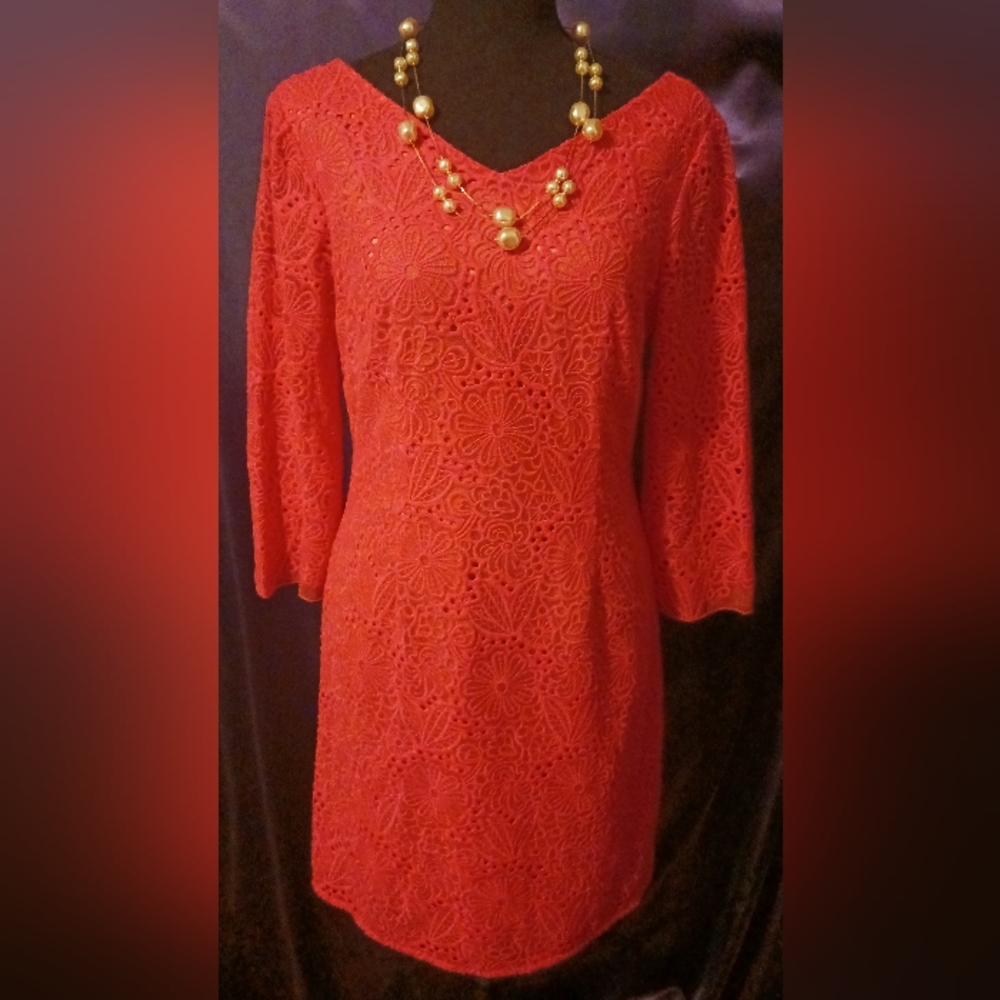 Lily Pulitzer Coral Embroidered Lace Cocktail Dress